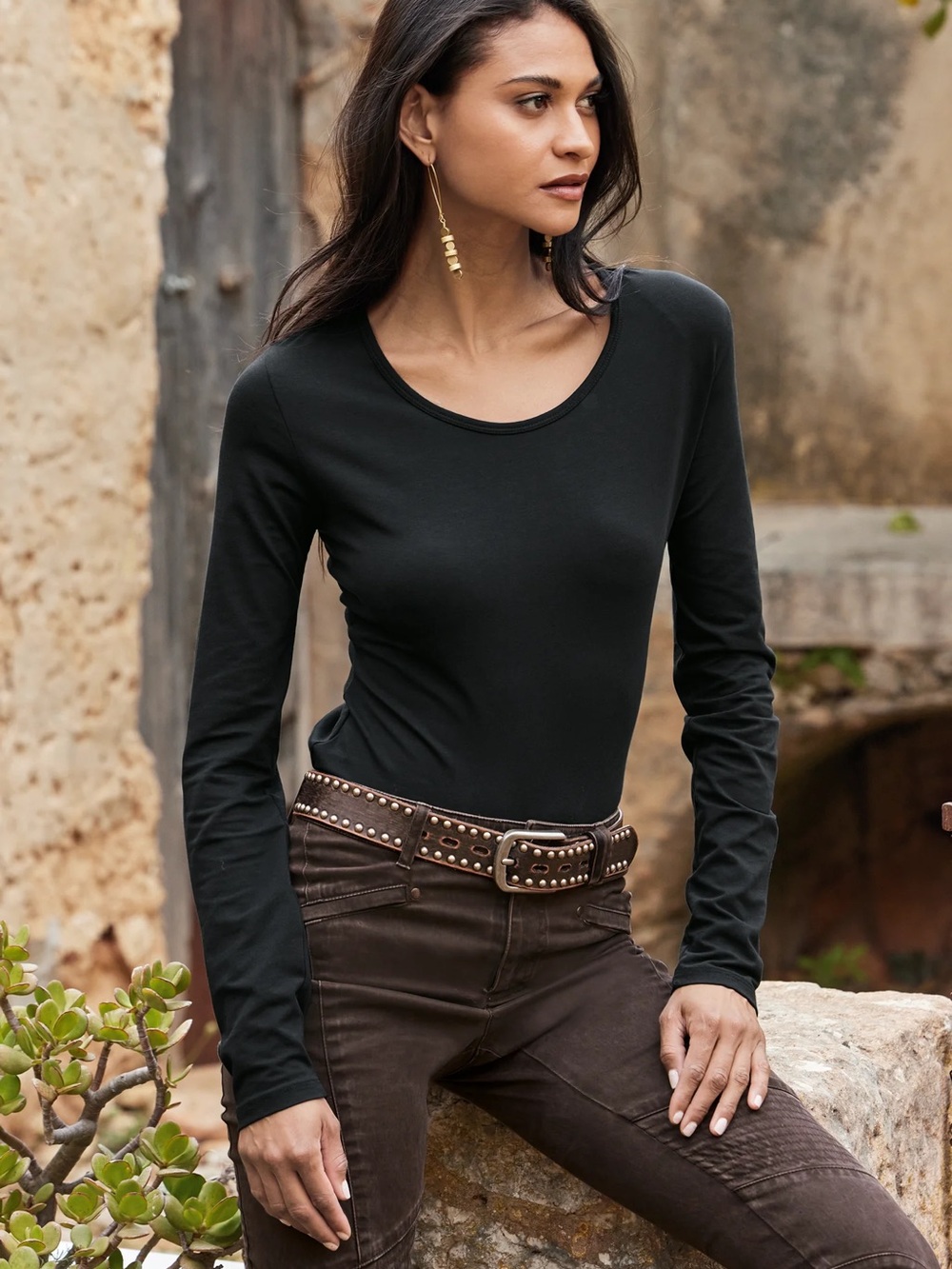 Peruvian Connection Pima Cotton Long Sleeve Layering Tee Large Black Minimalist